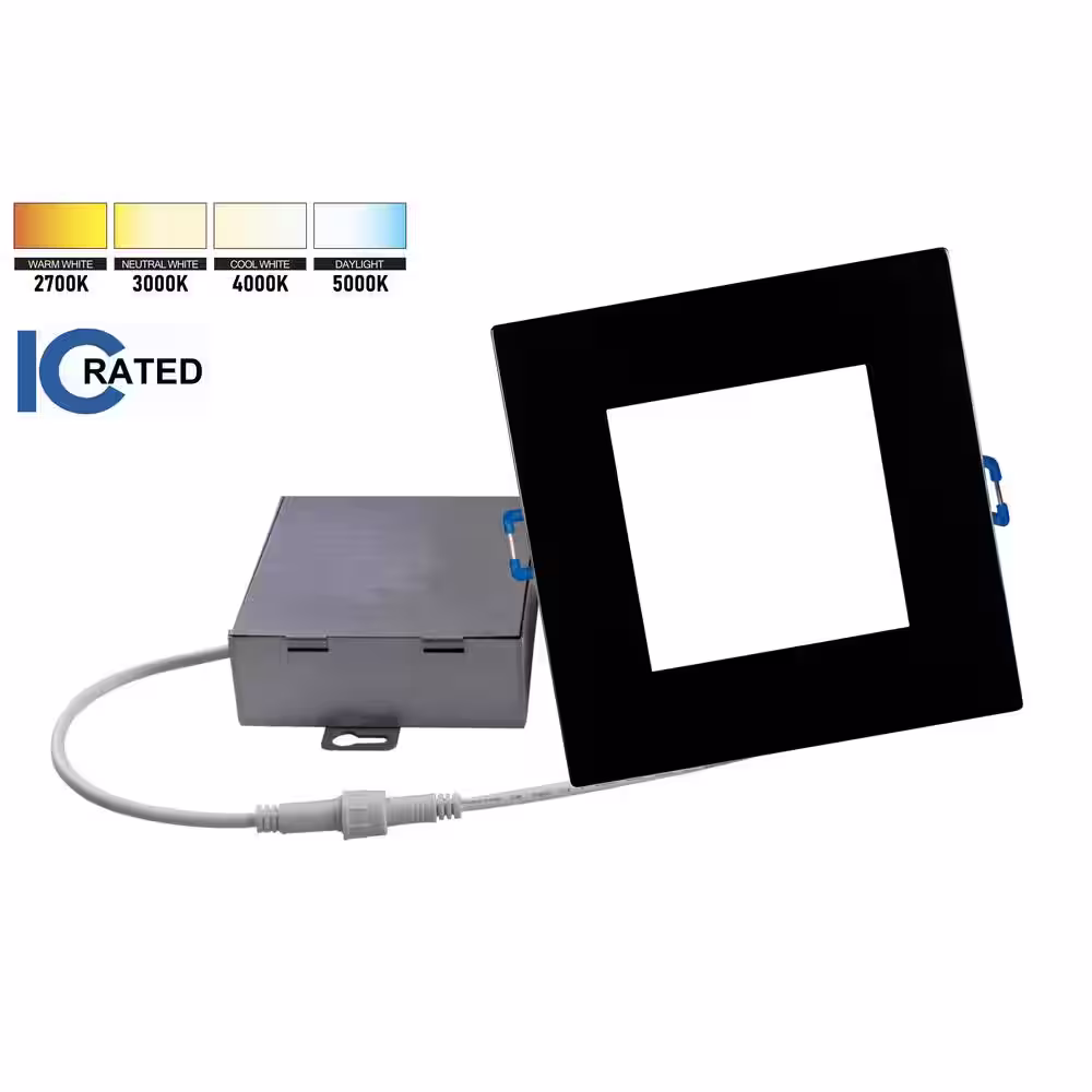 NICOR DLE Series 4 in. Square 5000K Black Integrated LED Recessed Canless Downlight with Trim
