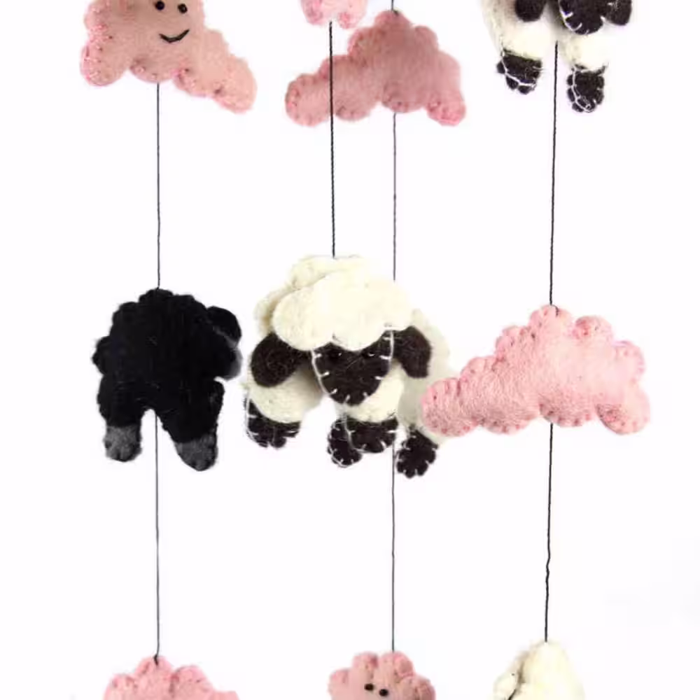 Global Crafts Pink Counting Sheep Baby Nursery Felt Mobile