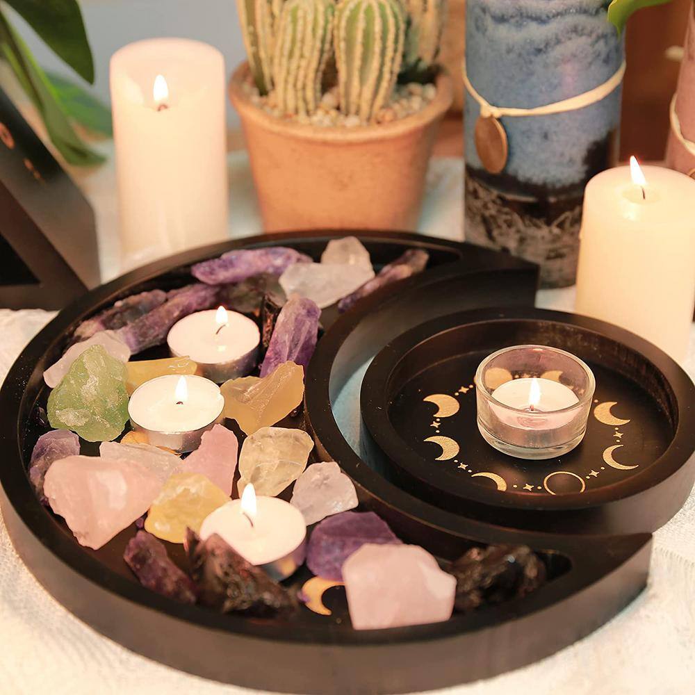 None Decorative tray Crescent Moon Tray Crystal Holder Set