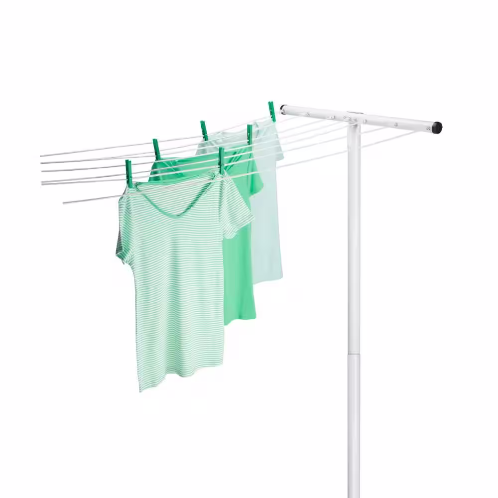 Honey-Can-Do Steel White T-Post Pole for 7-Line Outdoor Clothesline