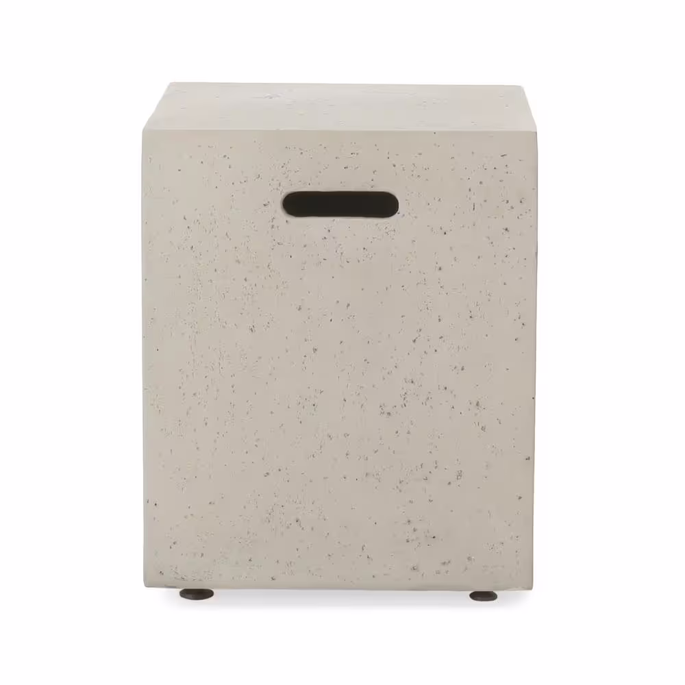 Noble House Aidan 39 in. x 11.47 in. Round MGO Gas Fire Pit Table in Light Grey 50,000 BTU with Tank Holder