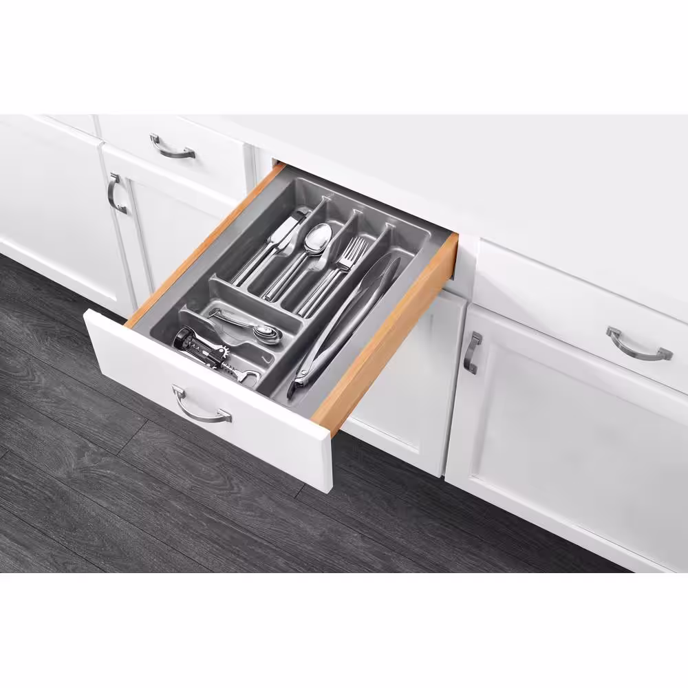 Rev-A-Shelf 2.375 in. H x 14.25 in. W x 21.25 in. D Medium Glossy Silver Cutlery Tray Drawer Insert