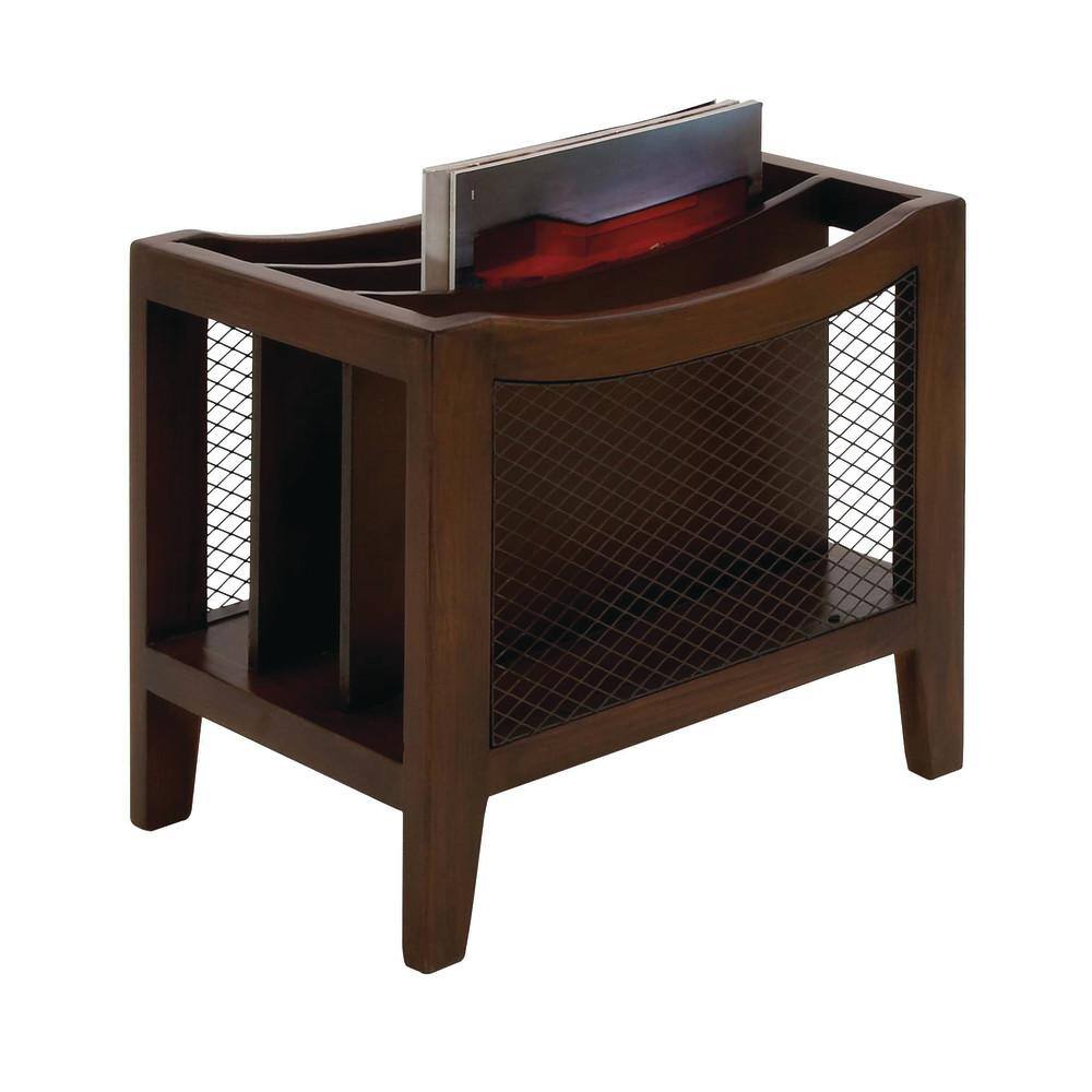 Litton Lane Brown Standing Magazine Holder with Netting Side Panels