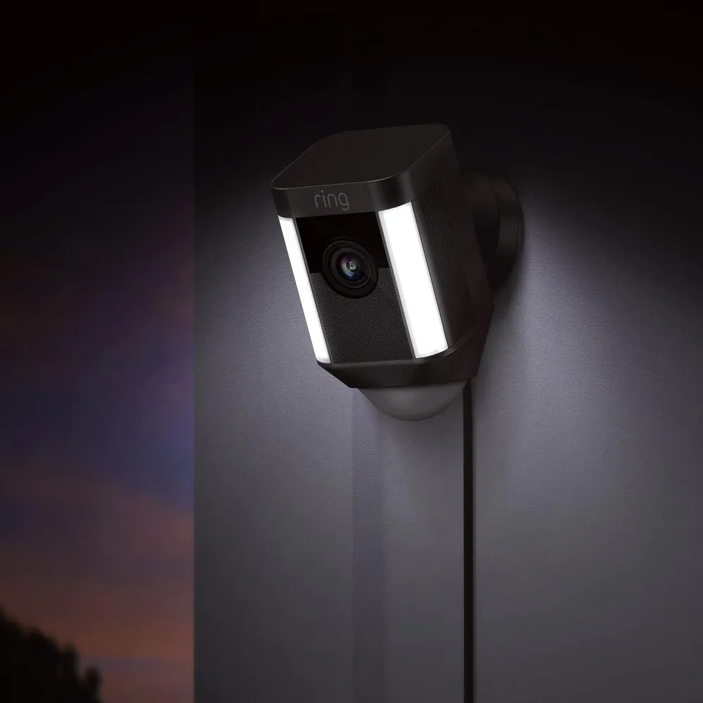 Ring Spotlight Cam Wired Outdoor Rectangle Security Camera, Black (2-Pack)