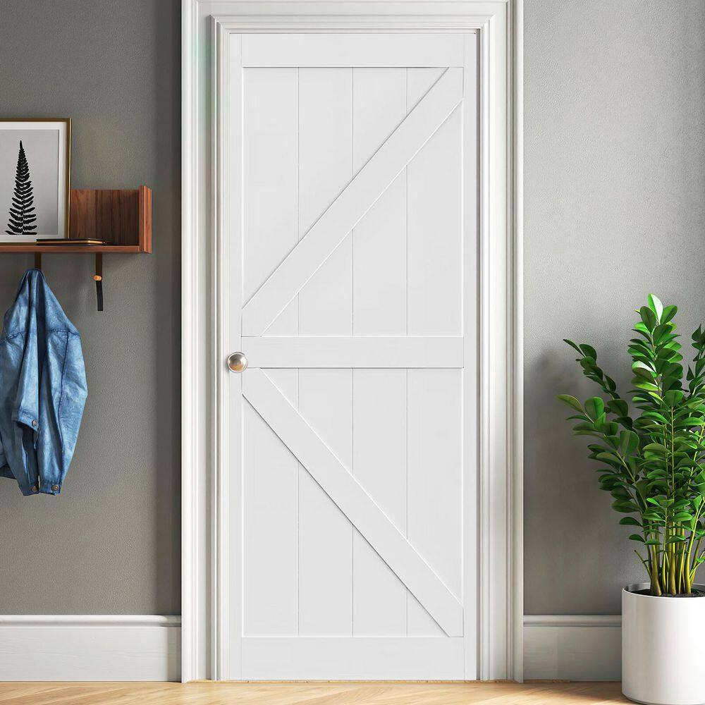 Unbranded 36 in. x 84 in. K Style White Wood Primed Interior Single Door Slab, Pre-Drilled Ready to Assemble