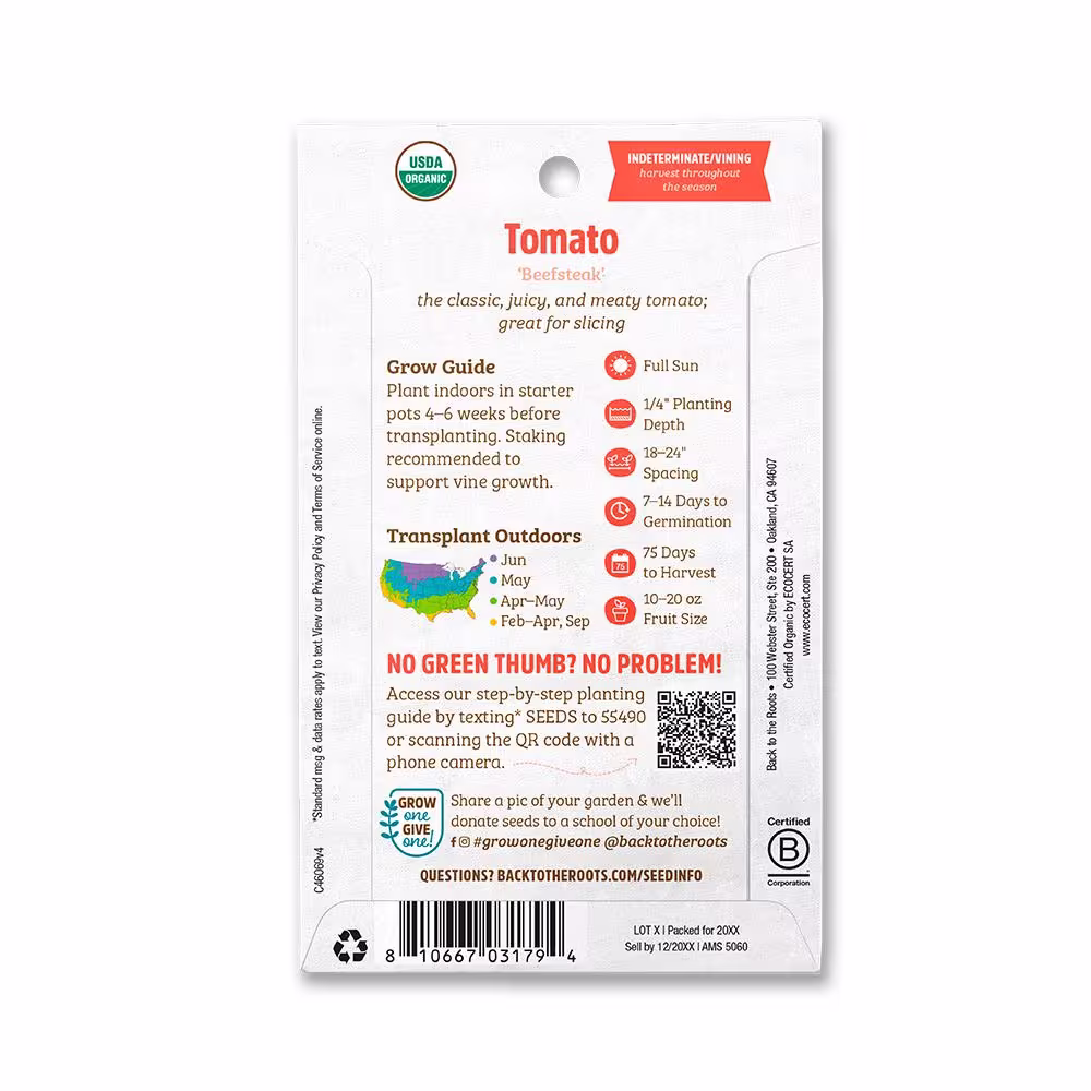 Back to the Roots Organic Beefsteak Tomato Seed (1-Pack)