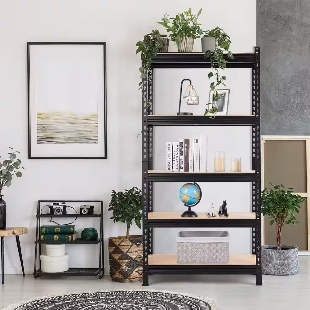 Costway 2-Piece Black 5-Tier Metal Garage Storage Shelving Rack Adjustable (30 in. W x 60 in. H x 12 in. D)