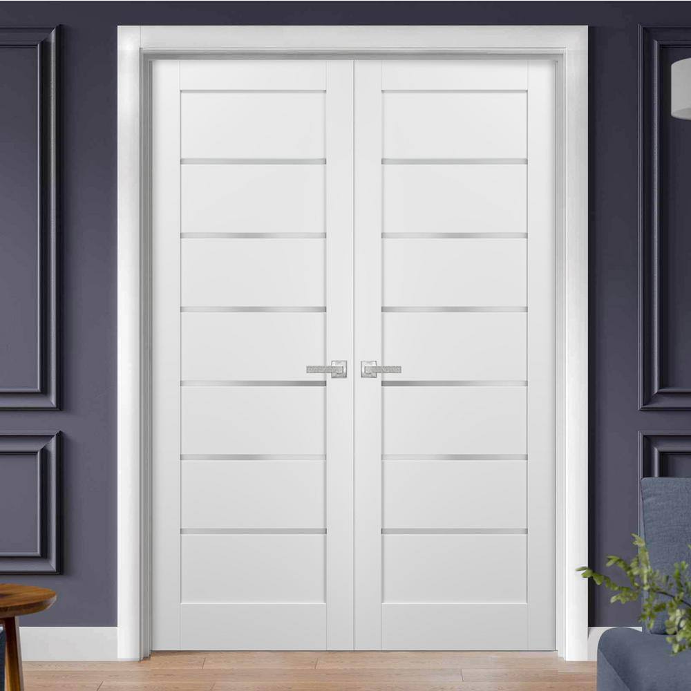 Sartodoors 72 in. x 80 in. Single Panel White Finished Pine Wood Sliding Door with Hardware