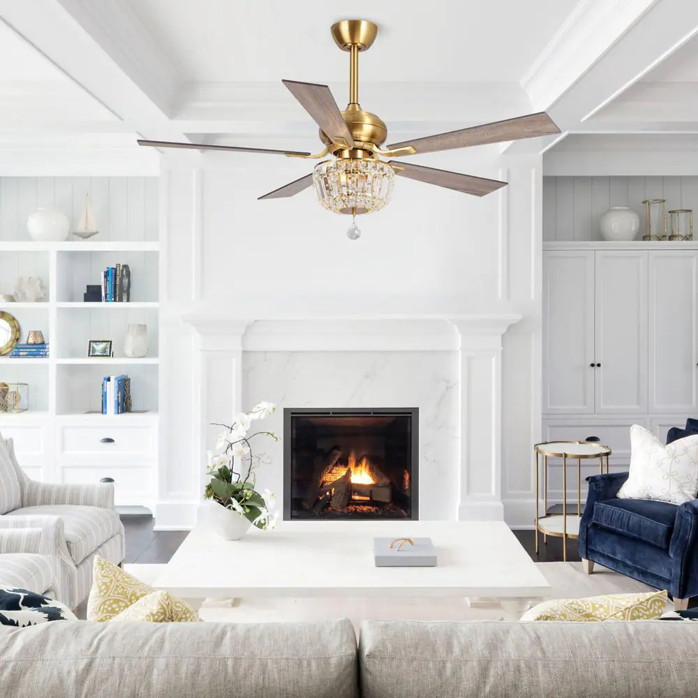 Parrot Uncle Shena 52 in. Downrod 5-Blade Gold Ceiling Fan with Remote Control and Light Kit