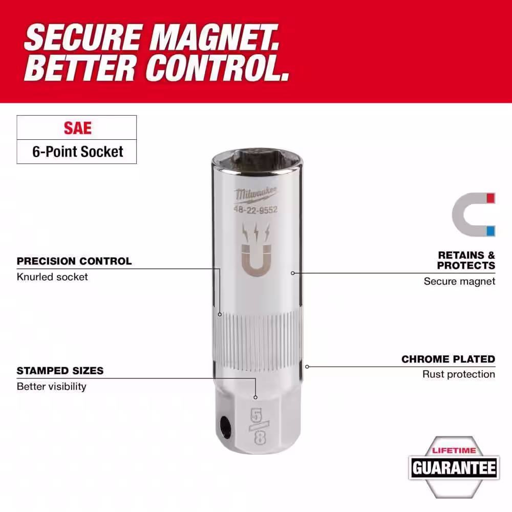 Milwaukee 3/8 in. Drive 13/16 in. Magnetic Spark Plug Socket