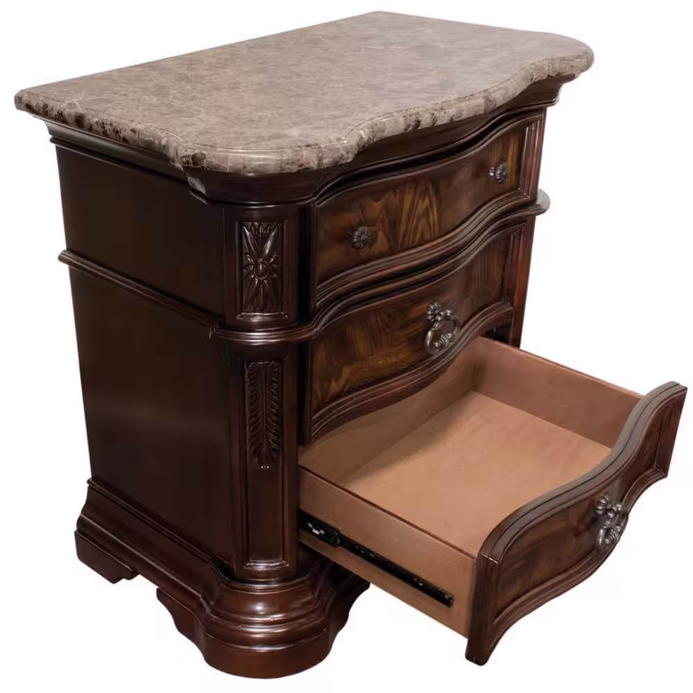 None Bathory 3 -Drawer Walnut Solid Wood Nightstand 30 in. H x 32 in. W x 18 in. D
