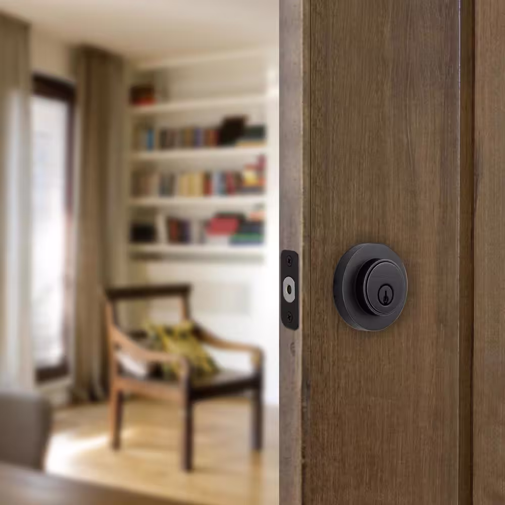None Matte Black Single Cylinder Deadbolt Contemporary Round