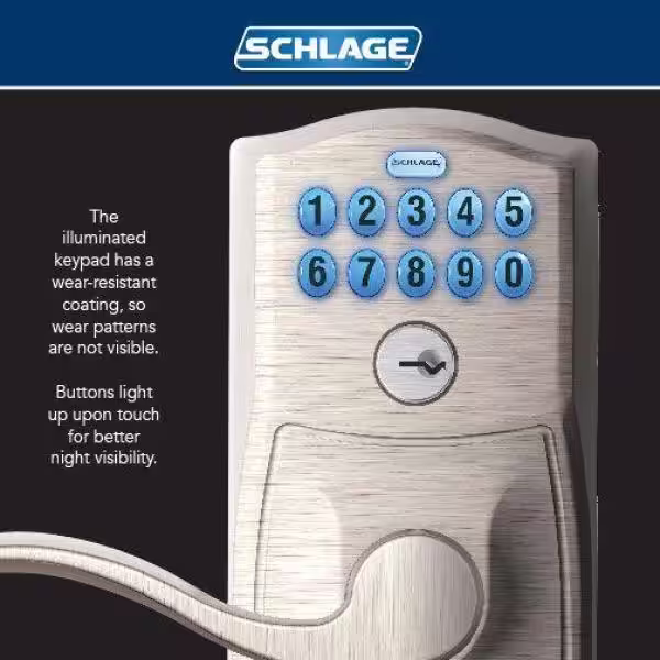 Schlage Plymouth Satin Chrome Electronic Keypad Door Lock with Elan Handle and Auto Lock