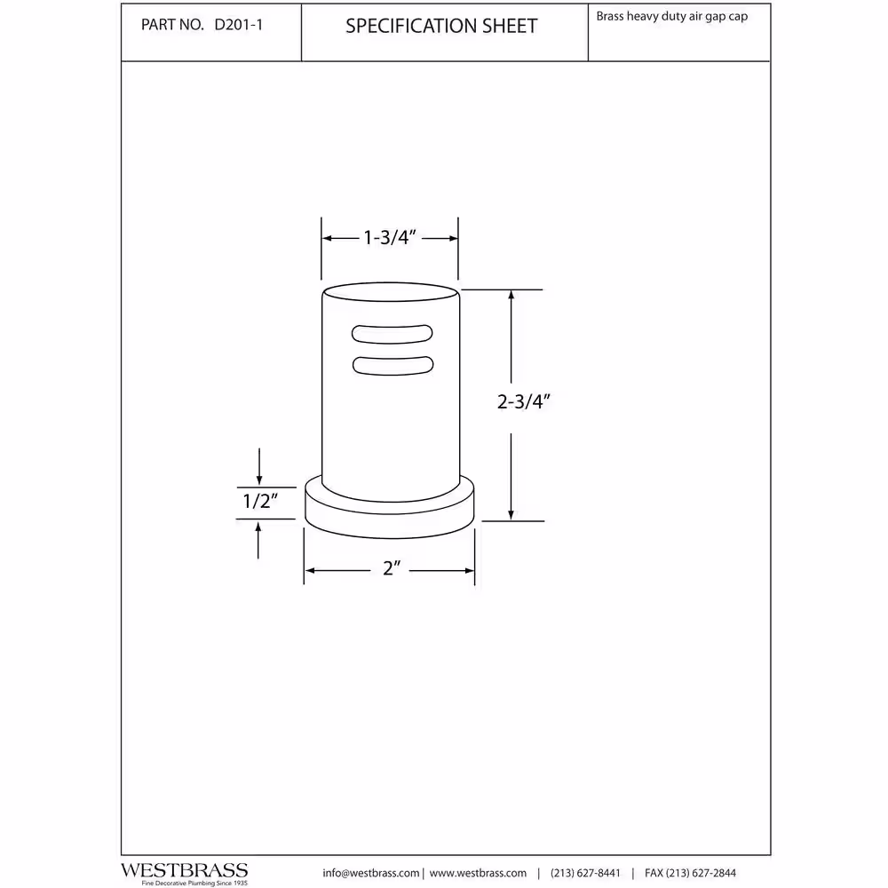 Westbrass 1-3/4 in. x 2-3/4 in. Solid Brass Air Gap Cap Only, Skirted, Polished Brass