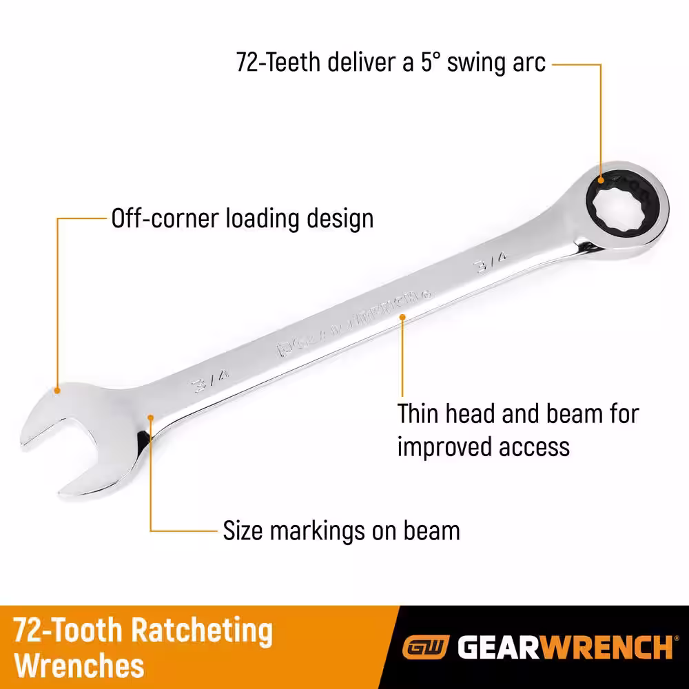 GEARWRENCH SAE/Metric 72-Tooth Standard and Stubby Combination Ratcheting Wrench Set (34-Piece)