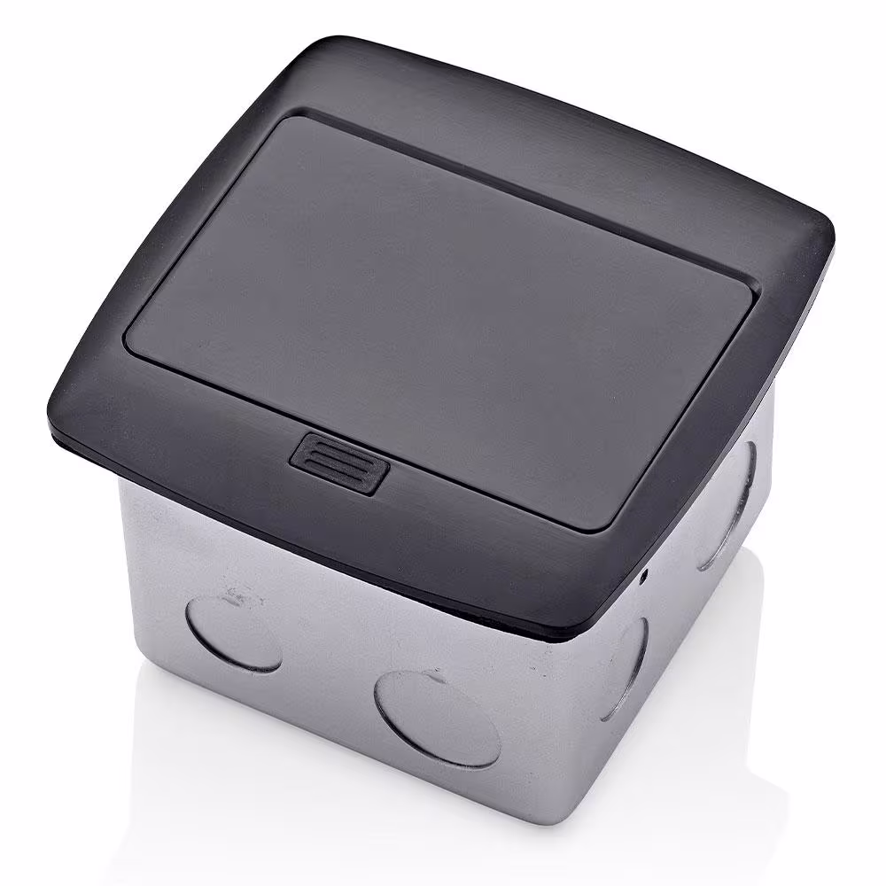 Leviton Pop-Up Floor Box with 15 Amp, Tamper-Resistant Self-Test GFCI Outlet, Black