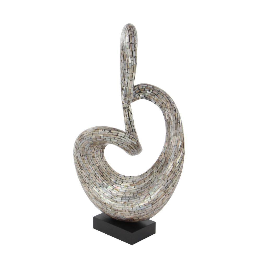Litton Lane Gray Mother of Pearl Swirl Abstract Sculpture with Black Base