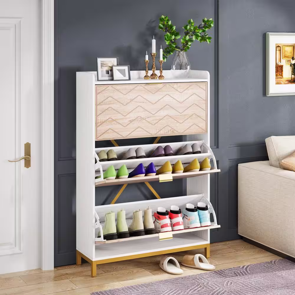 None 49.6 in. H x 32 in. W Mixed Color Wood Shoe Storage Cabinet