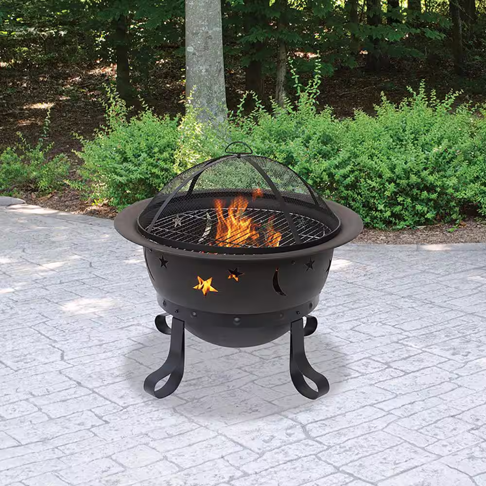 Endless Summer Bronze Cauldron Stars and Moons 30 in. D Wood Burning Fire Pit