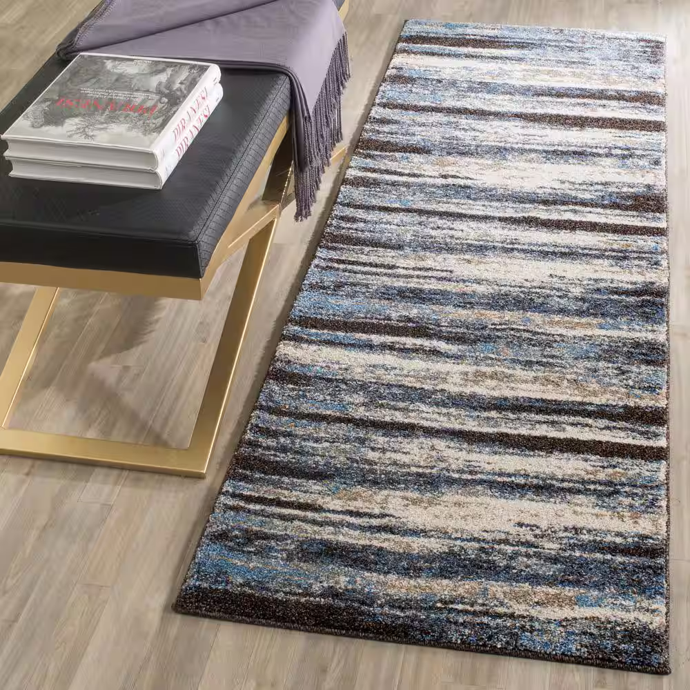 SAFAVIEH Retro Cream/Blue 2 ft. x 13 ft. Striped Runner Rug