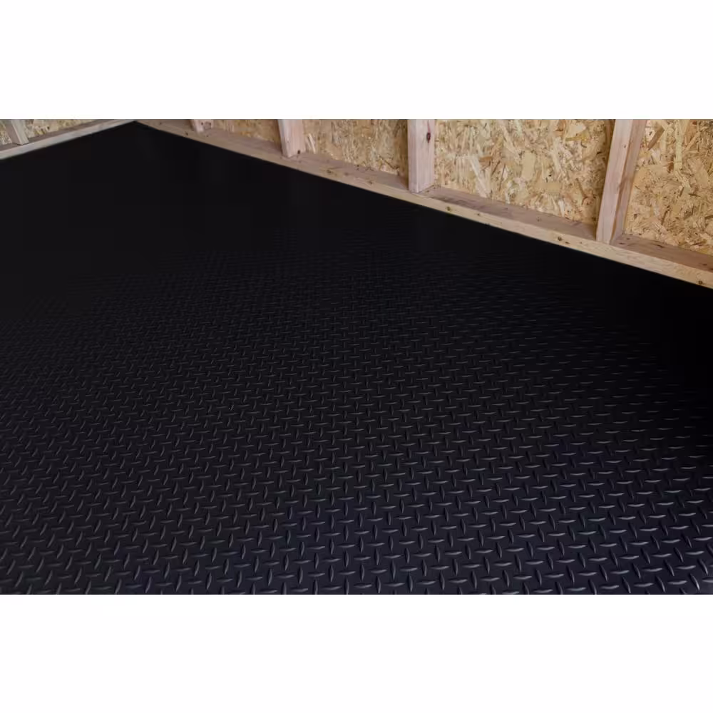 G-Floor Shed Flooring Midnight Black Diamond Tread Commercial Vinyl Sheet Flooring (8 ft. W x 16 ft. L)