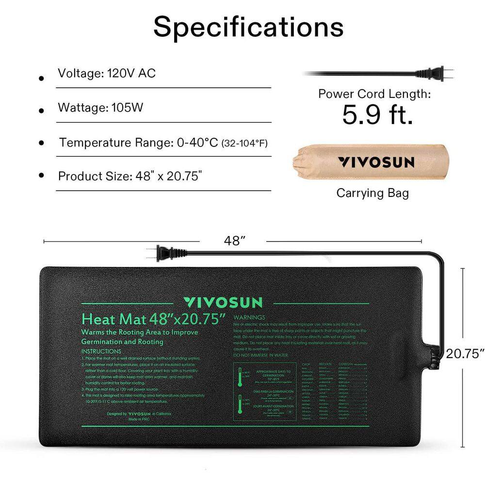 VIVOSUN 48 in. x 20.75 in. Durable Waterproof Seedling Heat Mat