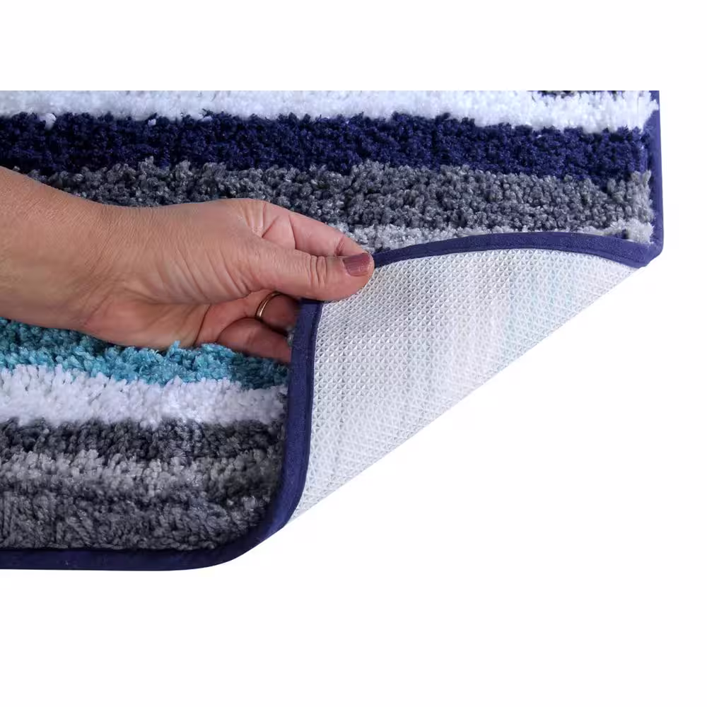 Better Trends Griffie Collection 2-Piece Blue and Grey 100% Polyester 17 in. x 24 in., 20 in. x 20 in. Bath Rug Set