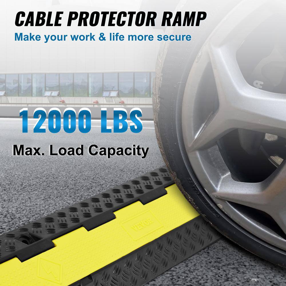 VEVOR 38.58 in. x 9.45 in. Cable Protector Ramp 2 Channel 12000 lbs. Load Raceway Cord Cover Speed Bump for Traffic(3-Pack)