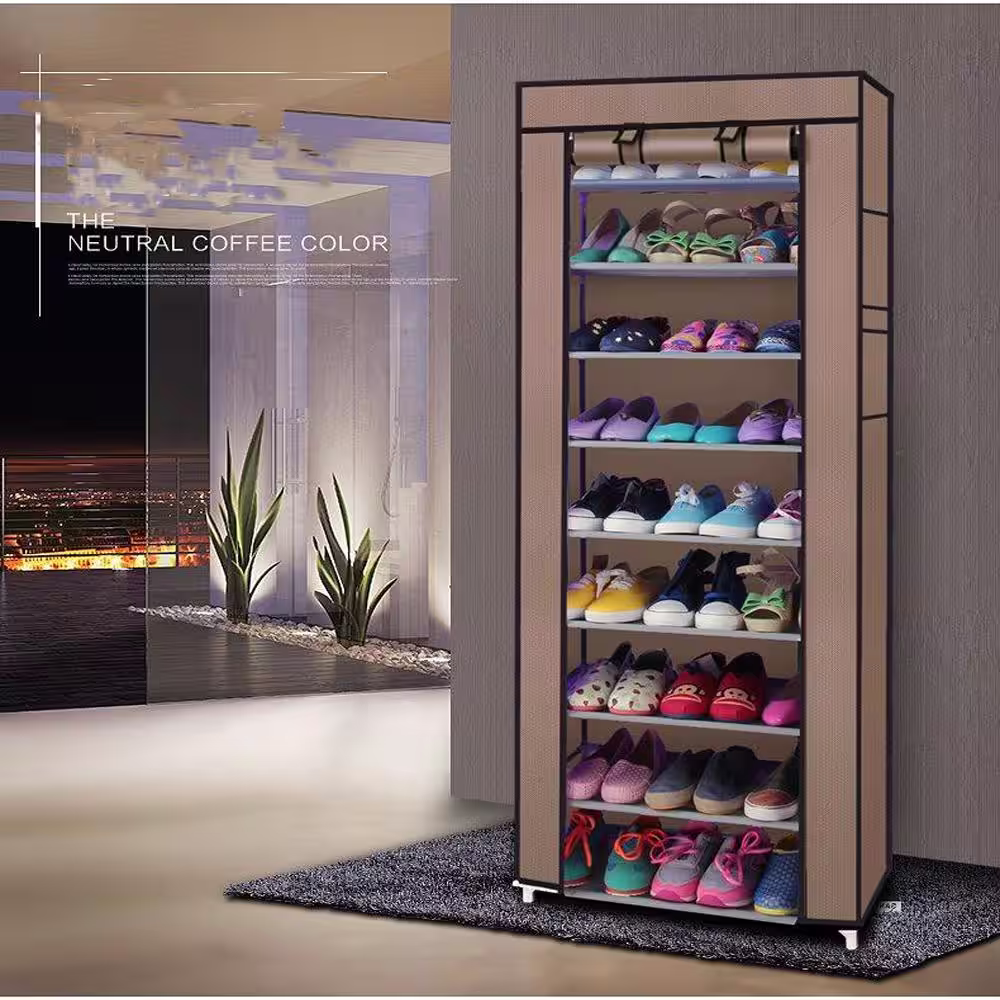 None 62.99 H 27 Pairs 1-Tier Brown Fabric Shoe Rack