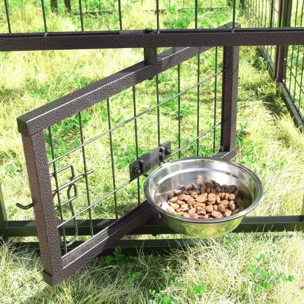 VEIKOUS 4 ft. x 8 ft. Outdoor Dog Kennel In-Ground Fence with Rotating Feeding Door and Cover, Coverage Area 0.0007-Acre