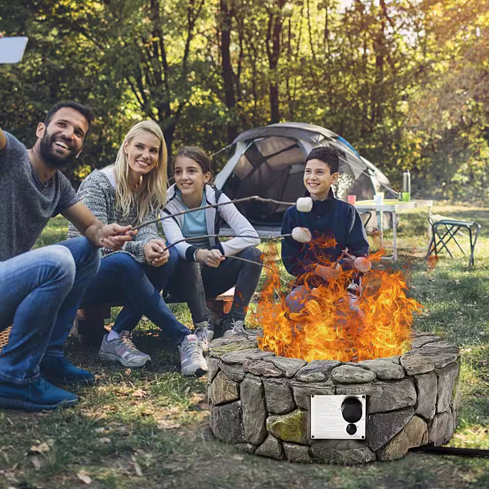 Costway 28 in. Outdoor Stainless Steel 40,000 BTUs Propane Gas Stone Finish Fire Pit Lava Rocks Cover Grey