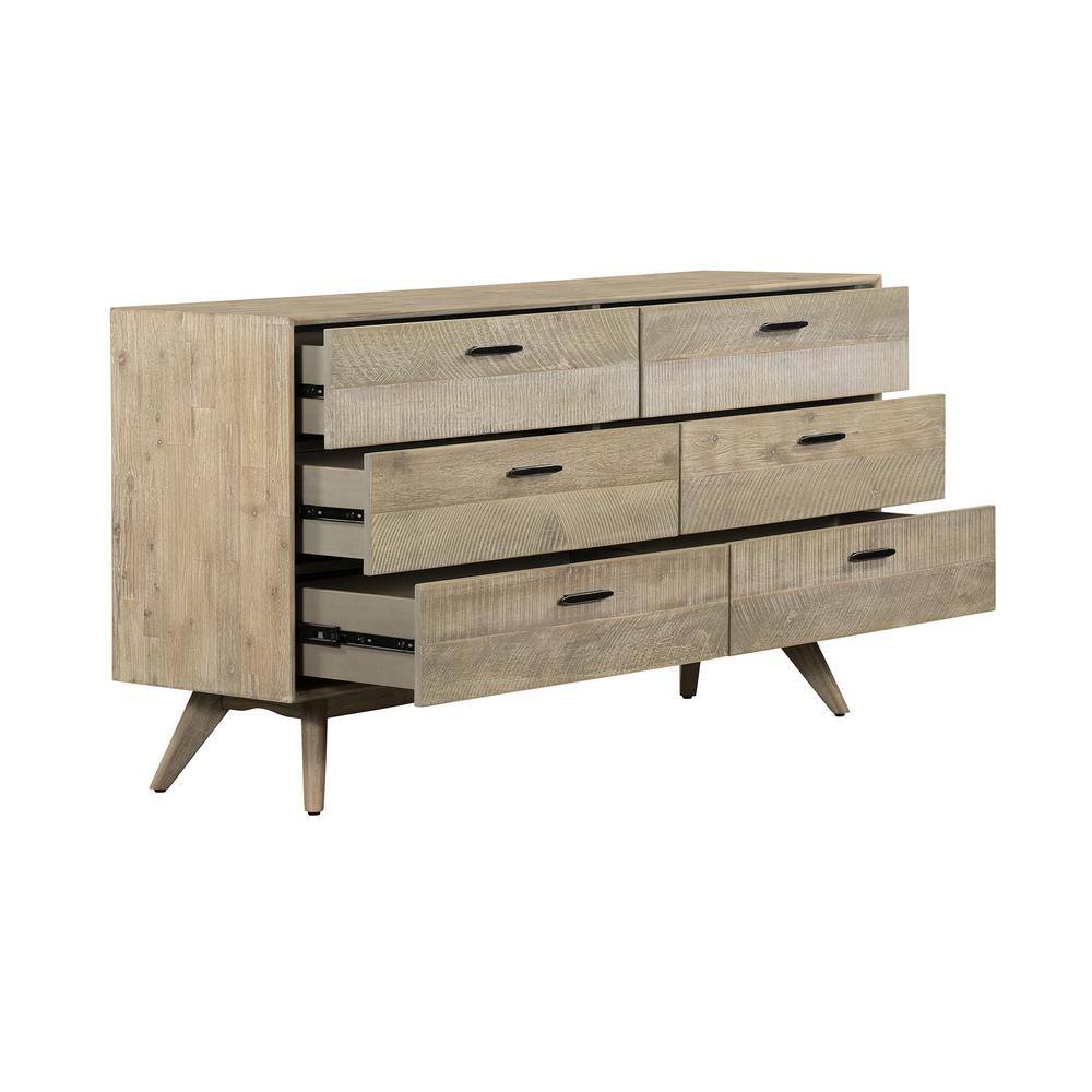 Armen Living 6-Drawer Baly Summer Gray Acacia Mid-Century Dresser
