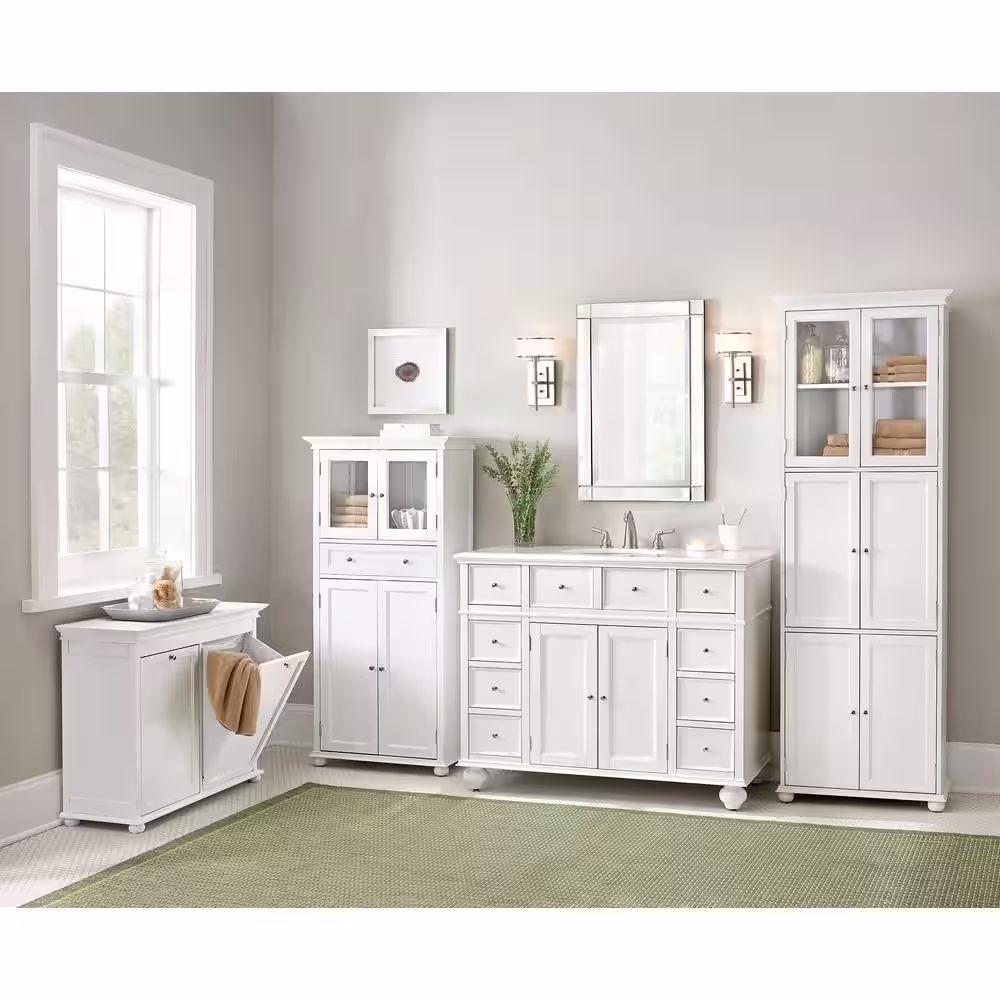 Home Decorators Collection Hampton Harbor 35 in. Double Tilt-Out Hamper in White