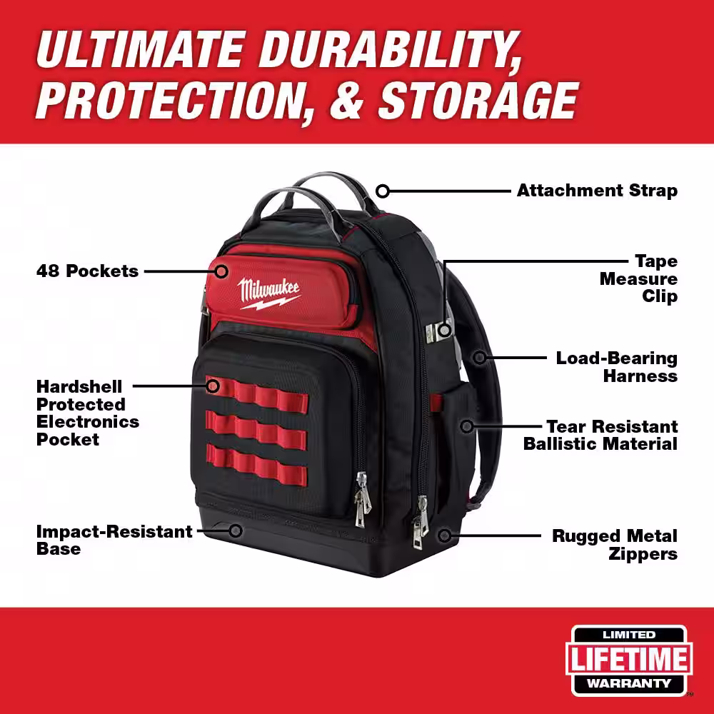 Milwaukee 15 in. Ultimate Jobsite Backpack with 25 ft. x 1 in. Compact Magnetic Tape Measure