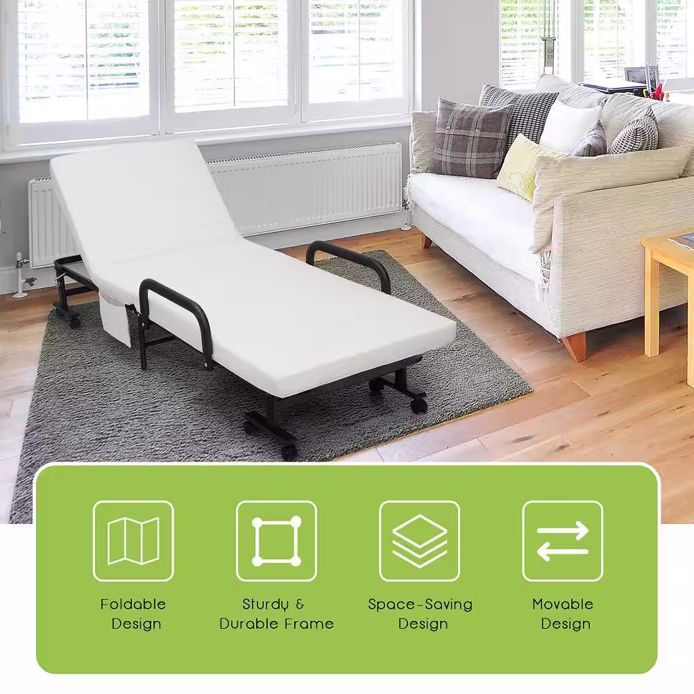 Costway 7 in. Bed Adjustable Firmness Guest Single Bed Twin Folding Mattress Portable Wheels
