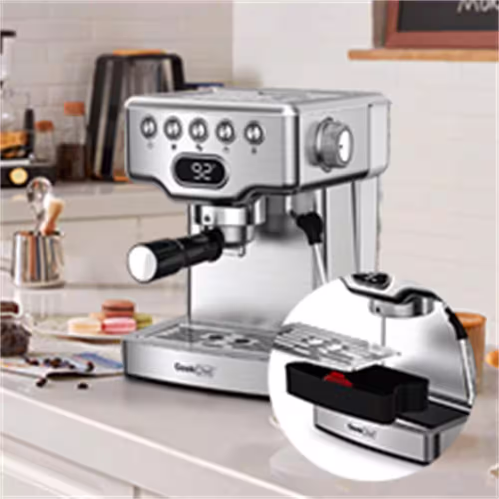 None 2- Cup Silver 20 Bar Espresso Machine with Milk Frother, 1.8L Water Tank, Stainless Steel