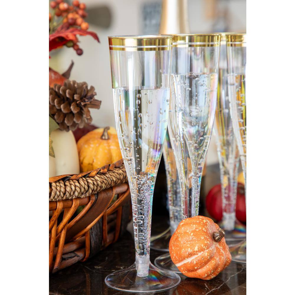 None 6.5 oz. Clear Gold Rim Disposable Plastic Champagne Flute Glasses [36-Pack}