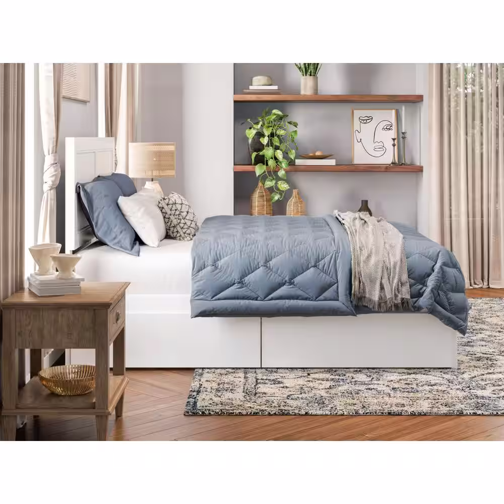 None Canyon White Solid Wood Frame Queen Platform Bed with Footboard and Set of 2-Bed Drawers