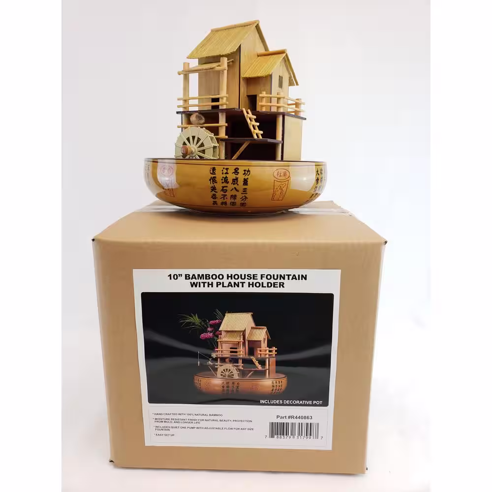 Lifegard Aquatics 10 in. Bamboo House Fountain-Complete with Pump, Tubing and a decorative pot