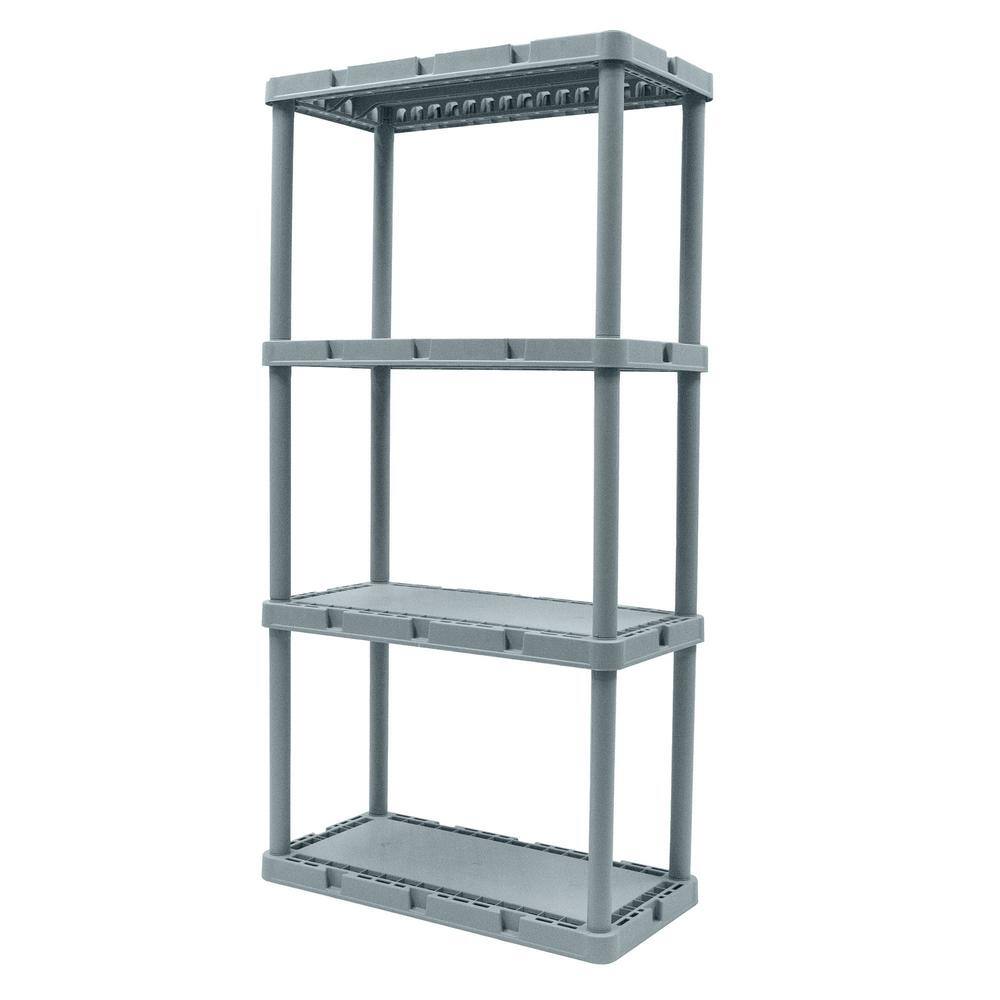 GRACIOUS LIVING Knect-A-Shelf Gray 4-Tier Resin 12 in. x 2 in. x 24 in. Light Duty Storage Shelving System (2-Pack)