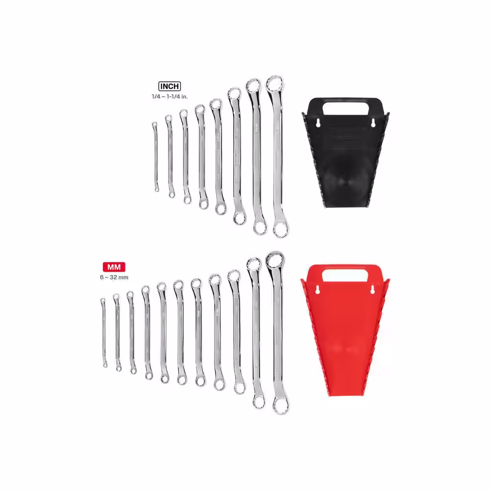 TEKTON 45-Degree Offset Box End Wrench Set, 19-Piece (1/4-1-1/4 in., 6-32 mm) - Pouch