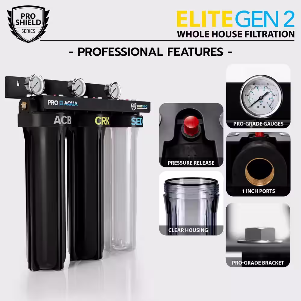 PRO+AQUA Whole House Salt-Free Water Softener Conditioner with ELITE 3-Stage Heavy Metal Odor Filtration System, High Flow 20 GPM