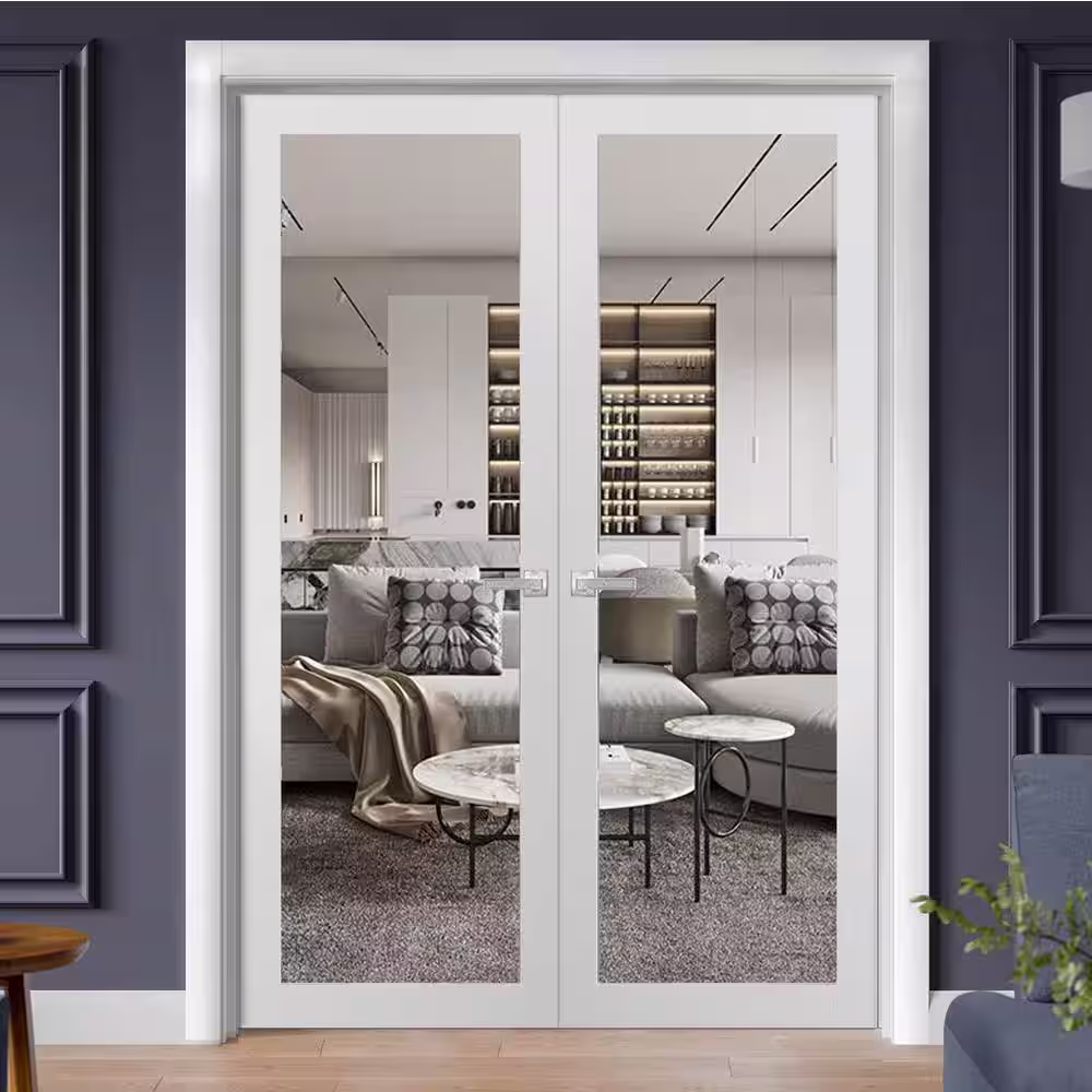 Sartodoors 2166 72 in. x 80 in. Universal Handling Frosted Glass Solid Wood White Finished Pine Wood Interior Door Slab