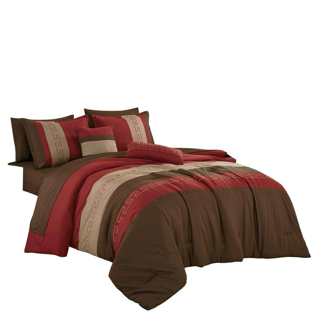 Shatex 9-Piece All Season Bedding King size Comforter Set, Ultra Soft Polyester Elegant Bedding Comforters Brown