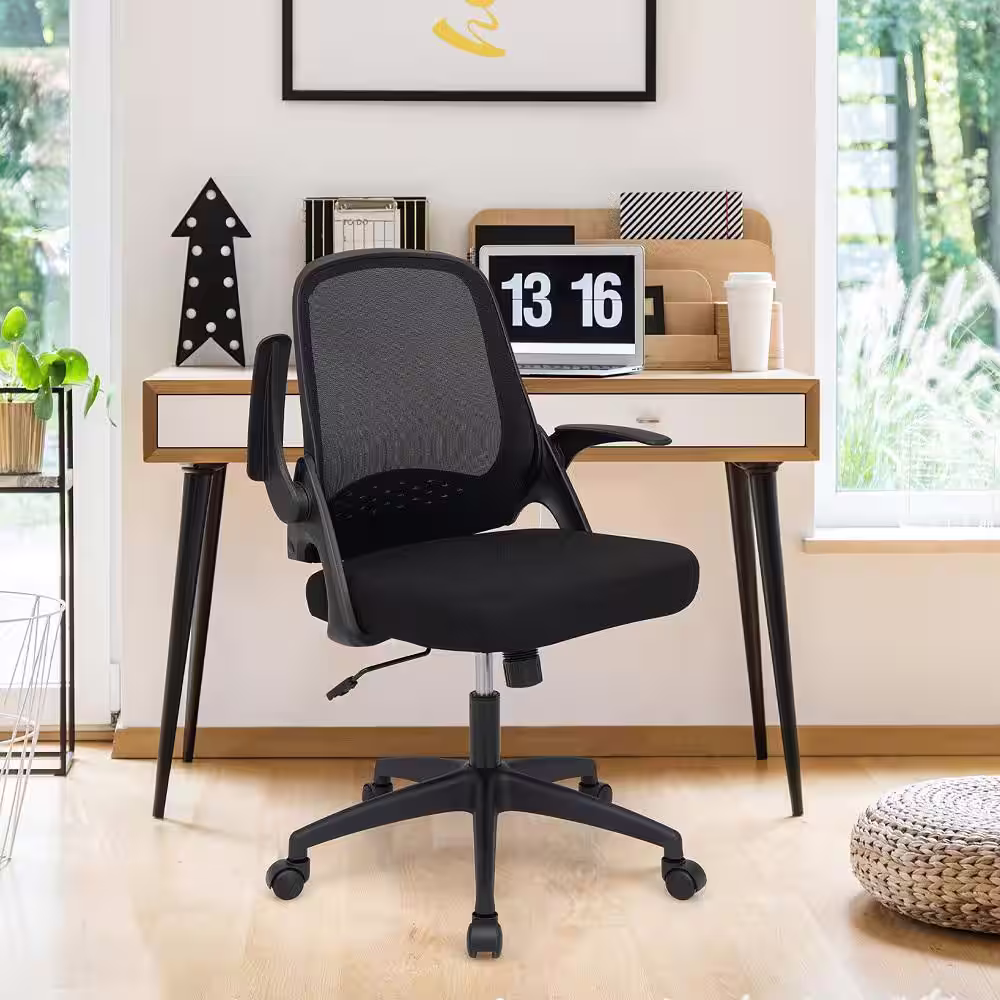 Costway Black Mesh Office Chair Adjustable Rolling Computer Desk Chair w/Flip-up Armrest