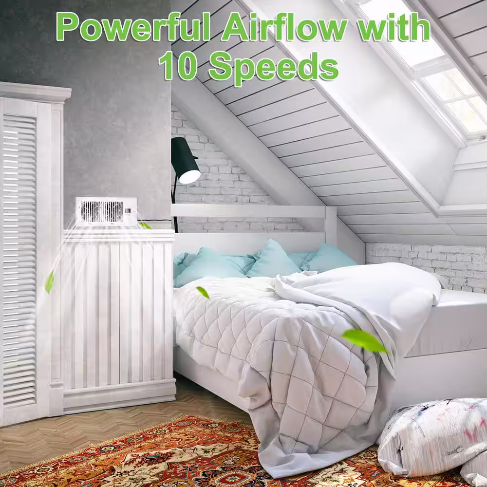 Aoibox 10 in. Register Booster Fan w/Thermostat, 10 Speed High Velocity Ventilation Fan, White