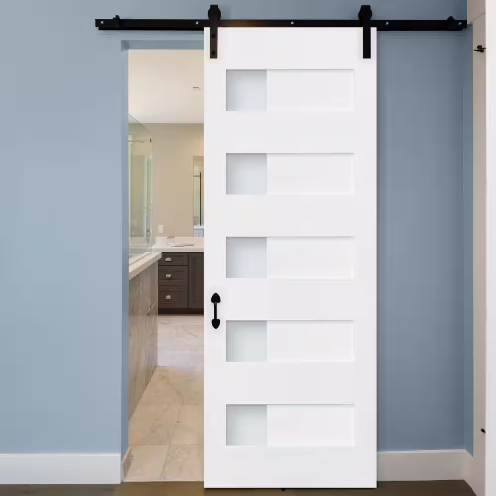 Stile Doors 36 in. x 80 in. 5 Half Lite Solid Core Satin Etch Primed Wood MDF Interior Door Slab