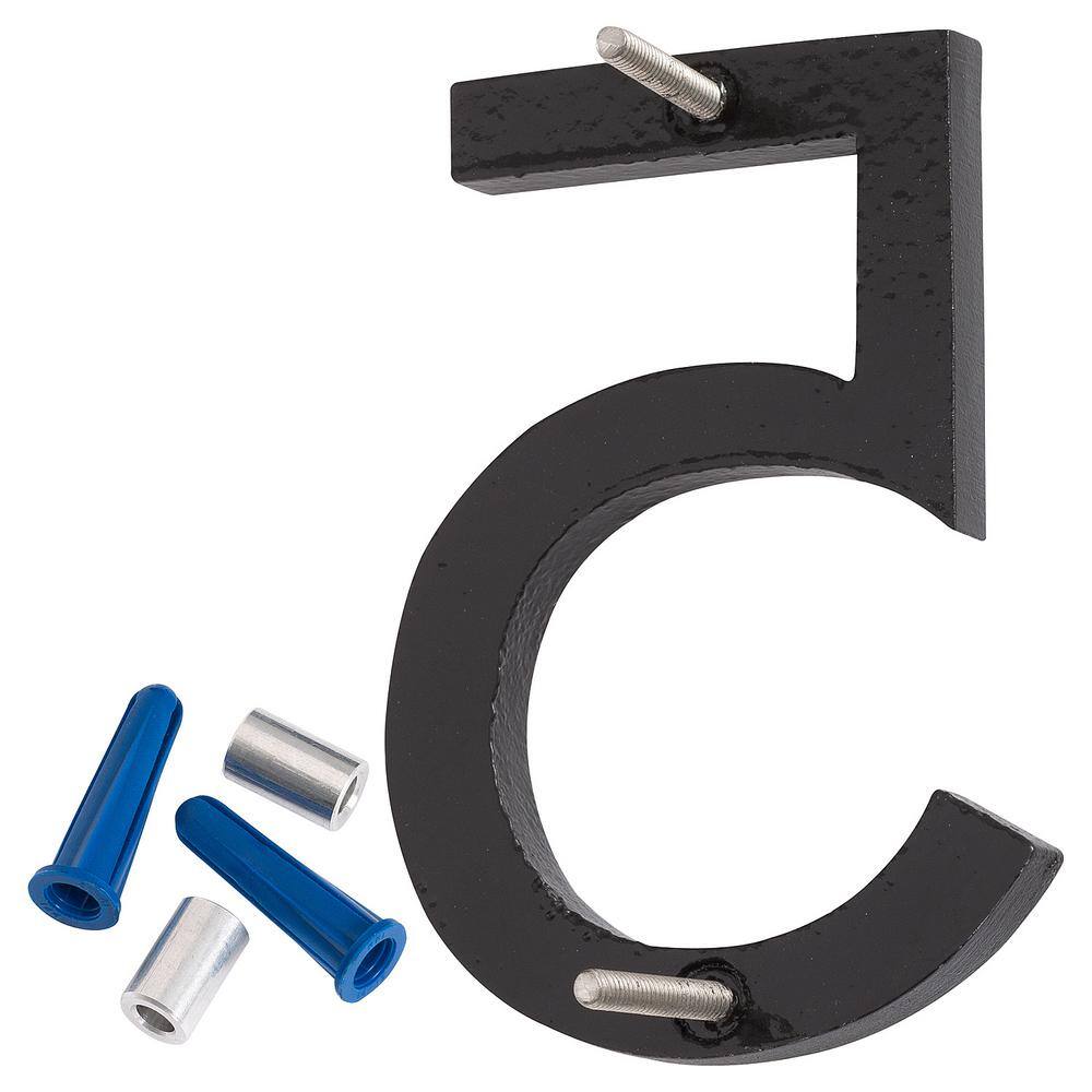 Montague Metal Products 16 in. Black Aluminum Floating or Flat Modern House Number 5