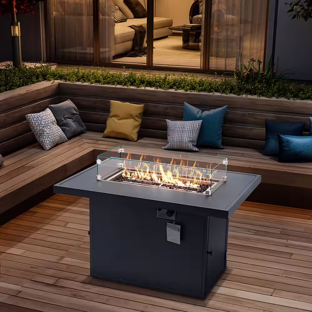 None Outdoor Dark Gray Rectangle Aluminum 31.49 in. Fire Pit Table