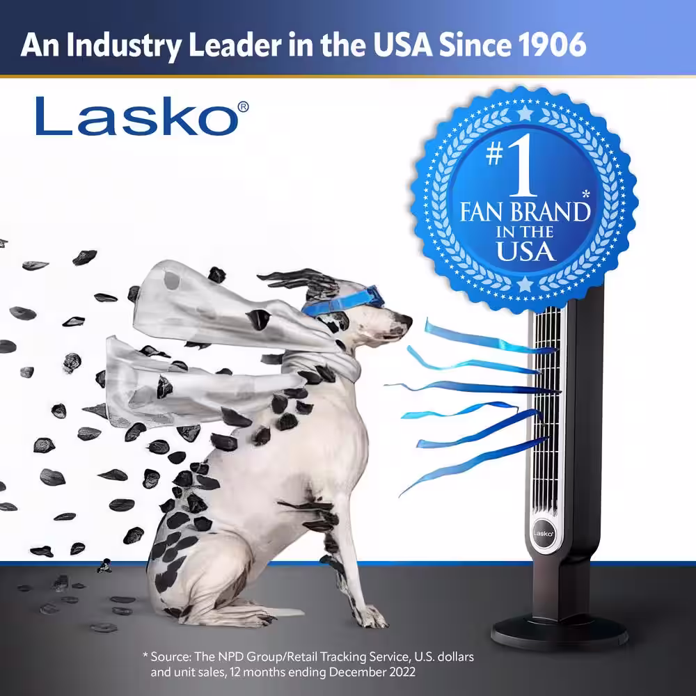Lasko High Velocity 35 in. 3 Speed Gray Oscillating Tower Fan with Auto Shut-Off Timer and Remote Control